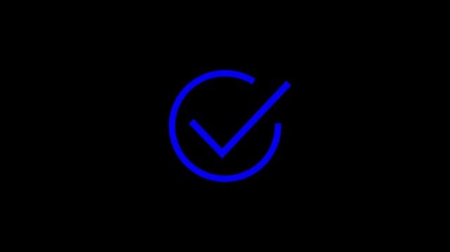 Blue checkmark inside a circle on black background tick done