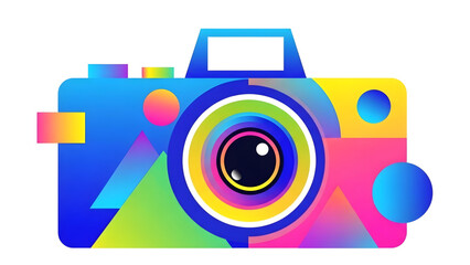 Creative abstract camera icon design, showcasing a vibrant blend of geometric shapes and dynamic colors, symbolizing modern photography, artistic expression, and digital innovation
