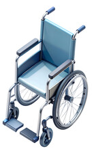 3D Render of Modern Blue Wheelchair Isolated on Black. Healthcare, Disability, and Mobility Support Equipment Concept with Copy Space.