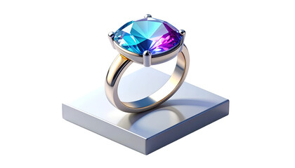 Vibrant Blue Purple Gemstone Gold Ring on Pedestal - Luxurious Jewelry Product Display with Sparkle