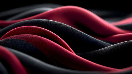 Fototapeta premium Wavy Black and Red Fabric Abstract, Smooth Texture Dark Backdrop