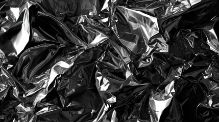 Abstract macro image presenting crinkled, shiny, metallic texture with folds and creases.