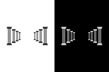 Marble column silhouettes on white and black background.