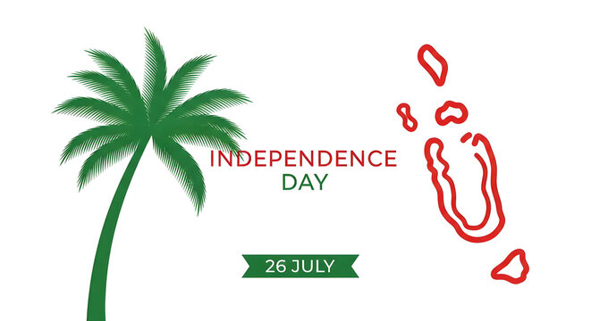 Independence Day celebration with a palm tree and the outline of the Maldives islands on July 26th. - Powered by Adobe
