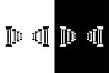 Architectural columns isolated on white and black backdrop.