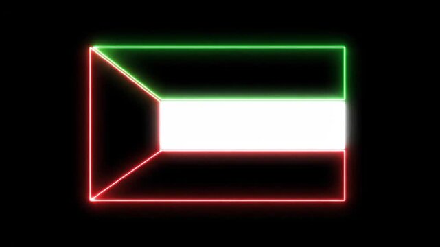 Kuwait Flag Neon Sign - A glowing neon representation of the Kuwait flag against a black background. The design highlights the flag's colors with green, white, red and black neon tubes.