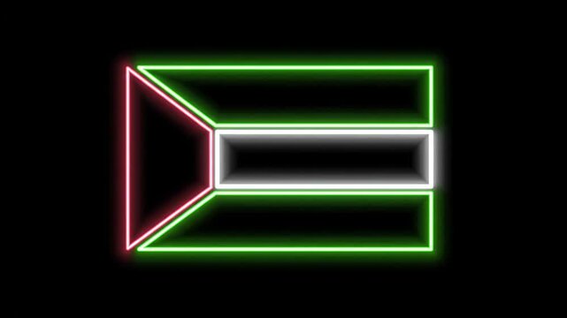 Kuwait Flag Neon Light Effect - A glowing neon-style video of the Kuwait flag. The flag design is outlined in bright colors against a stark black background.