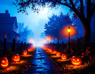 Halloween Street in Blue Mist