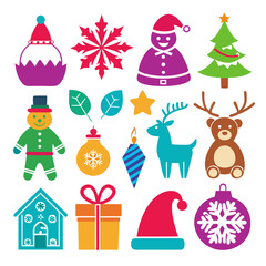 Fototapeta premium Collection of colorful flat christmas icons and symbols