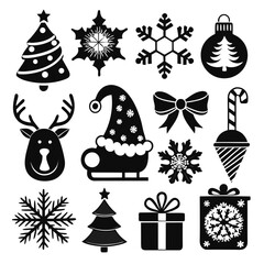 Vector art of christmas vector icon set, black silhouette