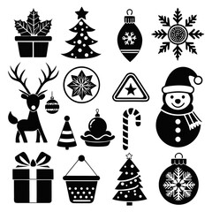 Vector art of christmas icons set in black and white