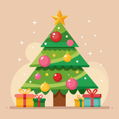 Fototapeta premium Vector art of christmas tree with ornaments and gifts for holiday season celebration