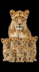 Lioness and Her Cubs - A Portrait of Maternal Love and Protection.