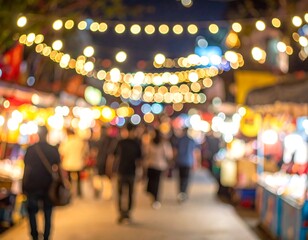 Fototapeta premium Night market scene with blurry lights and people
