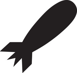 Aerial bomb silhouette vector illustration in black and white with tail fins and rounded nose for military, warfare and historical design themes
