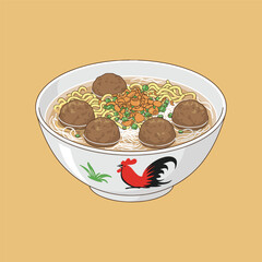 Indonesian Meatball Noodle Flat Illustration © Aryasakti