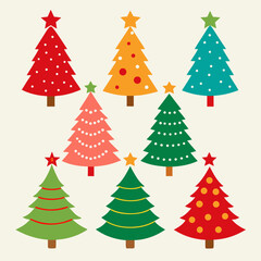 Vector art of collection of colorful christmas trees with star