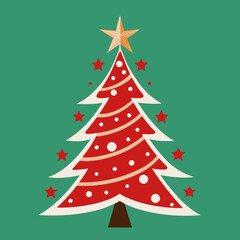Obraz premium Vector art of stylized christmas tree with star and ornaments against a green background