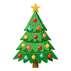 Vector art of cartoon christmas tree decorated with colorful balls