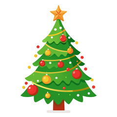 Fototapeta premium Vector art of cartoon christmas tree with star and ornaments