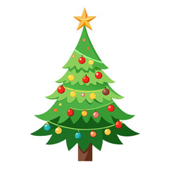 Fototapeta premium Vector art of cartoon christmas tree with colorful ornament