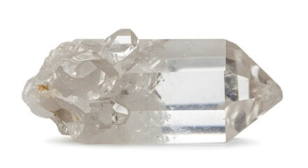Clear Quartz Crystal Cluster with Natural Growth on White Background