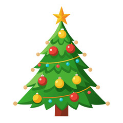 Fototapeta premium Vector art of cartoon christmas tree with star and colorful balls