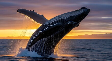 Humpback Whale Breaching at Sunset - A Majestic Ocean Moment.