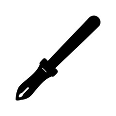 Illustration of a black slotted screwdriver with a rounded handle on white backdrop