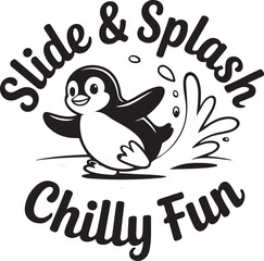 Cute cartoon penguin splashing water with text Slide