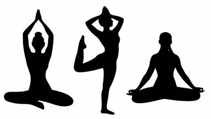 Dynamic women practice yoga poses promoting wellness and serenity in graceful silhouette forms