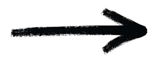 Grunge arrow. Hand-drawn, brush stroke painted arrow with chalk texture. Transparent PNG and vector