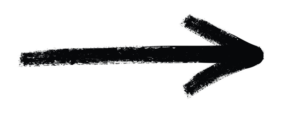 Grunge arrow. Hand-drawn, brush stroke painted arrow with chalk texture. Transparent PNG and vector