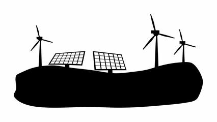 Modern renewable energy farm featuring wind turbines and solar panels on a hill for sustainable power generation