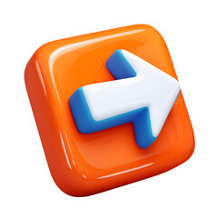 3D Orange Square with White and Blue Arrow Pointing Right on Black Background forward next