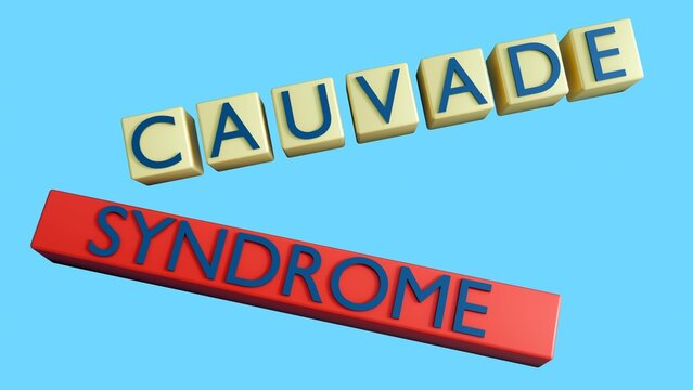 A 3D rendering of "CAUVADE SYNDROME" word on cube, highlights for sympathetic pregnancy symptoms experienced by expectant fathers.