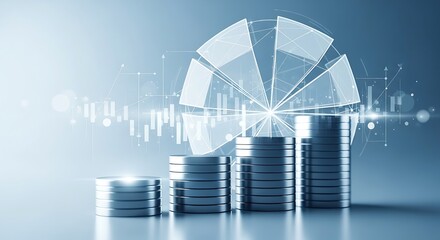 Financial Growth and Investment Concept with Stacks of Coins and Data Visualization.
