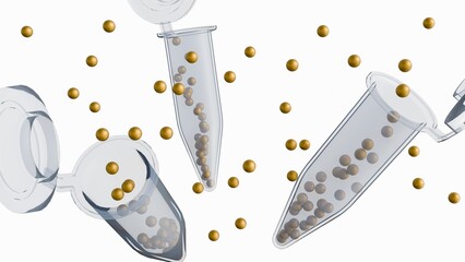 A 3D illustration image of gold nanoparticle reagent in microcentrifuge tube. It is used as a high-resolution probe or label in biological and medical research.