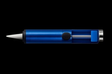 Blue desoldering pump suction tool, isolated single object on transparent background, realistic lighting.
