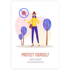 Woman Wearing Face Mask Giving Thumbs Up Sign With Coronavirus Symbol Crossed Out Outdoors