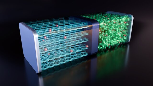A 3d structure of a lithium-ion battery (LIB) is a multi-layered of chemical components designed to allow lithium ions to reversibly move between two electrodes, creating an electric current.