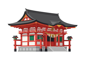 Traditional Japanese Shrine with Red and Black Design.