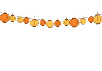 String of Decorative Orange and Yellow Paper Lanterns for Celebrations.