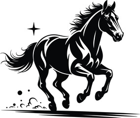 Striking Black Horse Illustration Dynamic Vector Art Depiction