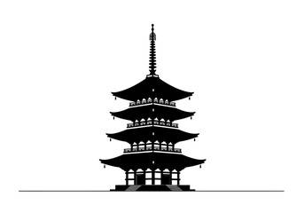 Silhouette of a Traditional Japanese Pagoda Structure.