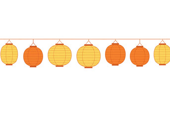 String of Yellow and Orange Paper Lanterns for Festive Decoration.