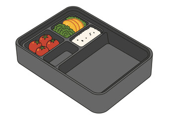 Bento Box with Tomatoes Rice and Sliced Fruit Illustration.