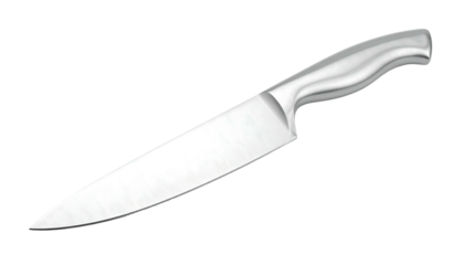 Shiny stainless steel chef knife isolated on white background.