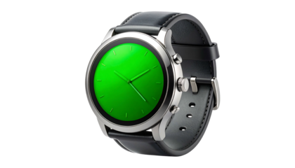 Sleek Silver Smartwatch with Green Display.