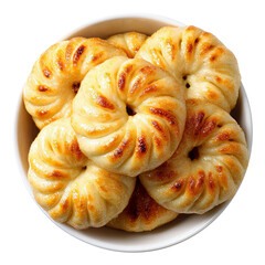 Golden Baked Crescent Rolls in White Bowl Freshly Baked Pastry Snack